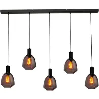 Masterlight 5-lichts hanglamp - zwart - Porto met Nicolette red glazen