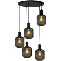 Masterlight 5-lichts vide hanglamp - zwart - Porto met Jagger green glazen