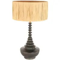 Steinhauer Lampvoet Bois 3757ZW zwart bruin met beige/gele gras gevlochten kap