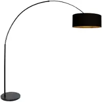 Steinhauer Zwarte vloerlamp / booglamp Sparkled Light 3965ZW inclusief zwarte kap met goudkleurige binnenkant.