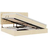 vidaXL Opslag bed met matras met hoofdeinde Crème 200 x 200 cm Stof