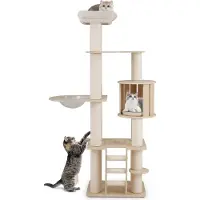 Northix Kartonnen krabpaal voor katten, 185 cm hoog, met stevige palen, een verborgen schuilplaats en een speeltje