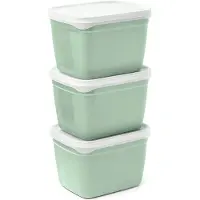 Amuse Optifridge Bio Vershoudbakjes - 3x1200ml - Bioplastic bewaarbakjes met deksel - Stapelbare bewaardozen - Meal prep bakjes - BPA-vrije Vershouddoos - Groen - 185x125x50mm
