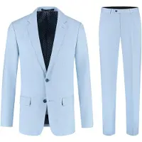 Gents - pak / kostuum 2-delig linnenblend lichtblauw - Polyblend - Lichtblauw - Maat 27/27