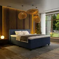 Mörgenn Boxspring Madrid - Pocketvering - 6-Baans Hoofdbord - Donkerblauw - 140x220 cm - Inclusief Dekbed en Kussens