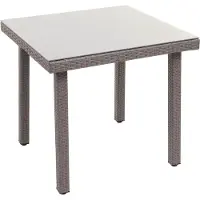 Mendler Polyrotan tuintafel Cava, eettafel bijzettafel tafel met glazen blad, 80x80cm ~ grijs