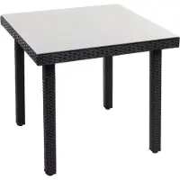 Mendler Polyrotan tuintafel Cava, eettafel bijzettafel tafel met glazen blad, 80x80cm ~ zwart