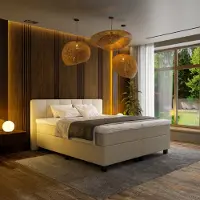 Mörgenn Boxspring Madrid - Pocketvering - 6-Baans Hoofdbord - Teddy Beige - 180x200 cm - Inclusief Dekbed en Kussens