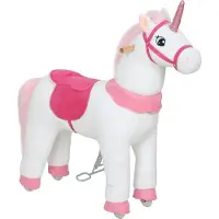AIYAPLAY Kids Rocking Horse-Metaal, Polyester-96L x 36B x 96H cm-Wit+Roze
