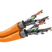 Goobay 2x 75714 CAT 7A dubbelkern netwerkkabel, S/FTP (PiMF), oranje, 50 meter - koperen geleiders (CU), AWG 23/1 (massief), halogeenarme kabelmantel (LSZH)