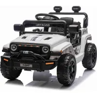 Beneo Elektrische kinderauto OFFROAD, nieuw model, met achterwielaandrijving, wit, lithiumbatterij, verhoogd chassis, brede stoel, achtervering, 2,4 GHz afstandsbediening, LED-verlichting