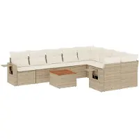 vidaXL 10-delige Loungeset met kussens poly rattan beige