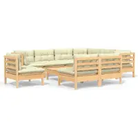 vidaXL 10-delige Loungeset met crèmekleurige kussens grenenhout
