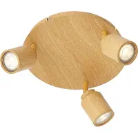 QAZQA Japandi plafondlamp licht hout met verstelbare spots 3-lichts IP44 - Ducha