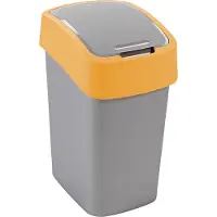 Curver Cuver - Prullenbak / Afvalbak met deksel - Grijs met oranje frame - 25L, Flip Bin