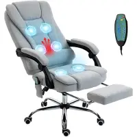 Vinsetto massage bureaustoel - stof met linnenlook (100% polyester) - 70x65x119cm - lichtgrijs