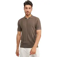 Blue industry Gestreepte structuur bruine polo
