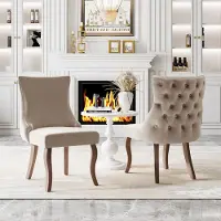 STILVORA Eetkamerstoel - Set Van 2 - Fluweel Met Knopen En Siernagels - Voor Eetkamer En Woonkamer - Beige