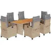 vidaXL 7-delige Tuinset met kussens poly rattan gemengd beige
