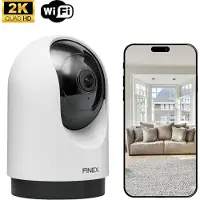 Finex Binnenhuis Camera – 2K Ultra HD – Geen abonnement - Huisdiercamera met app – Binnen camera – Indoor camera – Bewakingscamera – Beveiligingscamera Met WiFi en App – Hondencamera – Wit