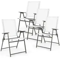 Costway Set van 4 tuinstoelen, verstelbare tuinstoelen met armleuningen, geschikt voor balkon en terras, belastbaar tot 150 kg, afmetingen 58x57,5x95,5 cm, wit