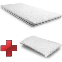 Sleezzze Kaltschuim toplaag, premium toplaag, 80 x 200 cm, H3, hoogte 8 cm, hardheid H3, met antibacteriële hoes + CloudComfort Basic gelvlokken kussen, 40 x 80 cm