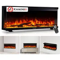 KAMINIO Elektrische haard LEA - Elektrische 3-in-1 haard met panoramaweergave, verwarming, 3D-vlameffect, 12 vlamkleuren, afstandsbediening - 42 inch