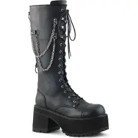 DemoniaCult Ranger-303 plateau unisex knie hoge laars met ketting detail zwart - (EU 41,5 = US 9) -
