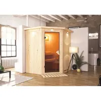 Karibu | Tonja Sauna met Dakkraag | Bronzeglas Deur | Kachel 3,6 kW Geïntegreerde Bediening