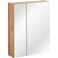 DMK Deutsches Milchkontor Badkamermeubel met spiegel, 60 cm breed, 2 deuren, eikenhout met gouden tint, hangend model