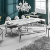 Invicta Design eettafel MODERN BAROQUE 200cm wit chroom glasblad marmer roestvrijstalen poten - 39996