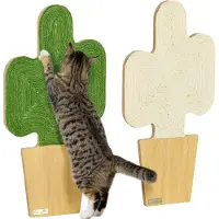 PawHut Kratzmatte Katze, 2er Set Katzenkratzbretter aus Juteseil, Katzen Kratzbrett mit Haken, Kratzwand für Katzen im Kakteen-Design, 30 x 60 cm