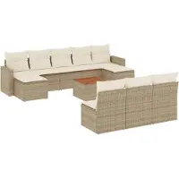 vidaXL 11-delige Tuinset met kussens poly rattan beige