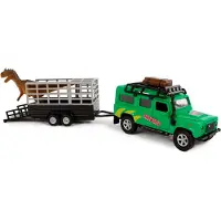 HKG Die-cast Land Rover met Dino-trailer, 29cm