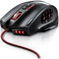 Titanwolf Gaming-muis, bedraad, 1000 dpi, USB MMO-muis met 16400 dpi, 18 programmeerbare knoppen, gewichten