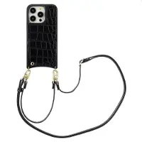 Selencia Nova Croco Telefoonhoes met Koord en Pashouder voor de Apple iPhone 14 Pro - Zwart