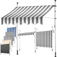Kesser Klemzonwering / zonnescherm met handzwengel – breedte 300 cm – voor balkon en overkapping – zonder boren – hoogte verstelbaar – grijs / wit