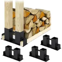 Relaxdays houtopslag haardhout - diy - set van 4 - stapelhulp - metaal - zwart