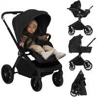 Lionelo Mika Plus - Kinderwagen 3in1 - XXL SET - incl. i-Size autostoel - Veelzijdig en jaarrond - Grote wielen - tot 22kg - Bediening met een hand - Voor alle soorten terrein - Accessoireset