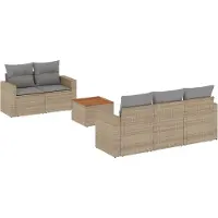 vidaXL 6-delige tuinmeubelset met kussens, beige, polyrotan