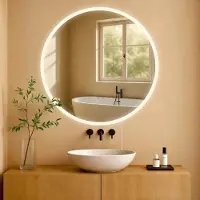 CLP Laconia Badkamerspiegel - met verlichting - met verwarming - rond - anti-condens wandspiegel - LED dimbaar - 3 Lichtmodi - helder/glas