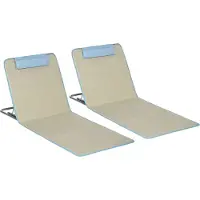 Outsunny - Strandmat - van Staal - met Oxford-Stof - in Beige - en Lichtblauw