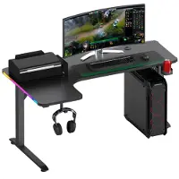 Avalo Gaming Bureau - 160x100x75 CM - L Vormig Hoekbureau - LED Verlichting - Zwart
