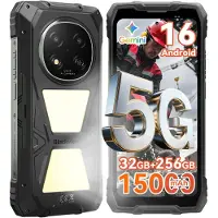 Blackview ROCK 2 Pro, 6.67 inch, 5G, outdoor smartphone zonder abonnement, met 15000 mAh batterij, 32+256GB opslag, Android 16, dual-SIM, UNISOC T8100 processor, DokeOS 5.0, 120Hz, NFC, IP69K/IP68
