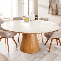 Riess Ronde eettafel UNIQUE 120 cm wit natuurlijk eiken keramiek marmeren kolomvoet - 45143