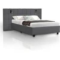 Juskys – Polsterbed Luzano – 140 x 200 cm – Voorzien Van LED-Leeslampjes En Gecapitonneerd Hoofdbord – Voor Slaapkamer En Logeerkamer – Donkergrijs Fluweel