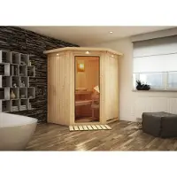 Karibu | Nanja Sauna | Bronzeglas Deur | Biokachel 3,6 kW Externe Bediening