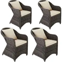 TecTake - 4 Luxe wicker tuinstoelen + kussens - grijs - 403683