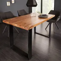 Riess Massief houten eettafel IRON CRAFT 140cm naturel zwarte Sheesham steenafwerking Industrieel Design - 39867