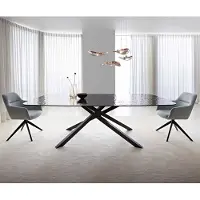 DELIFE Eetkamertafel Edge Boot 240x120 Glas smelten rokerig zwart 3D-Relief kruisframe rechthoek zwart